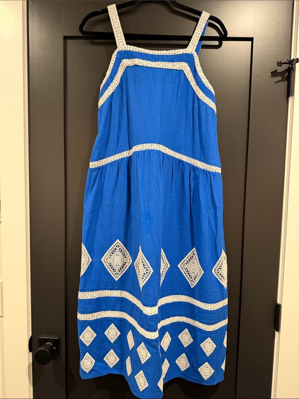 LOFT Royal Blue Midi Sundress with White Lace Insets